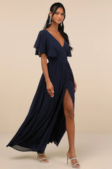 Convincing Grace Light Blush Flutter Sleeve Wrap Maxi Dress