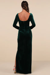 Forever Sensational Navy Blue Velvet Long Sleeve Maxi Dress