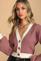 Here Comes a Holiday Red and White Striped Button-Up Cardigan