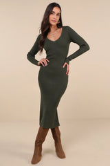 Everyday Beauty Beige Long Sleeve Ribbed Knit Sweater Dress