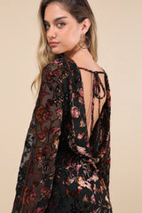 Charismatic Influence Black Burnout Velvet Cowl Back Mini Dress