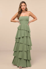 Gorgeous Essence Slate Blue Strapless Tiered Maxi Dress