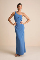 Maevyn Blue Cowl Back Column Maxi Dress