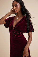 Mystical Charm Navy Velvet Flutter Sleeve Maxi Dress
