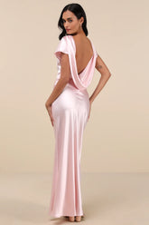 Captivating Presence Blush Pink Satin Cowl Back Maxi Dress