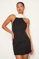 Sandri Wine Red and Cream Backless Bodycon Mini Dress