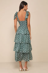 Gorgeous Excellence Black Floral Burnout Tiered Midi Dress