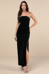 Dreamy Choice Black Rhinestone Strapless Maxi Dress