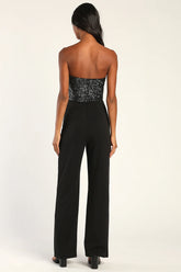 Total Hottie Black Sequin Strapless Jumpsuit