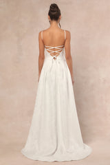 Arabella White Jacquard Basque Waist Maxi Dress
