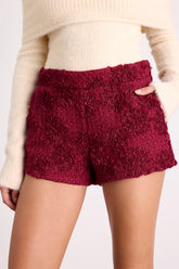 Mulvaney Burgundy Tweed Textured Micro Shorts
