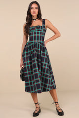 Dola Black Multi Plaid Sleeveless Bustier Midi Dress
