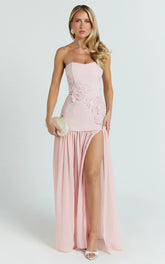 Jefferies Maxi Dress - Peplum Bodice Contrast Georgette Dress in Pink