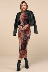 Aesthetic Adoration Multi Floral Mesh Long Sleeve Midi Dress