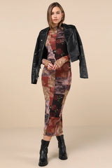 Aesthetic Adoration Multi Floral Mesh Long Sleeve Midi Dress