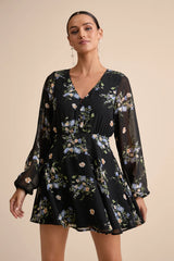 Always Your Black Floral Print Long Sleeve Skater Dress