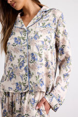 Galette Cream Multi Floral Satin Two-Piece Pajama Set