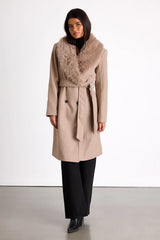 Cantrell Taupe Double-Breasted Faux Fur Coat