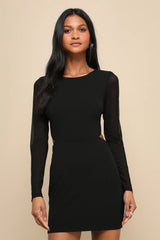Garden Bliss Black Long Sleeve Cutout Bodycon Mini Dress