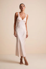 Ellena Blush Satin Slip Midi Dress