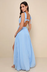 Celebratory Allure Powder Blue Pleated Backless Maxi Dress
