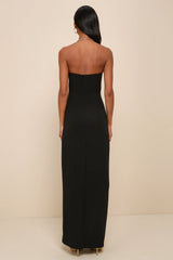 Extravagant Persona Black Strapless Cutout Column Maxi Dress