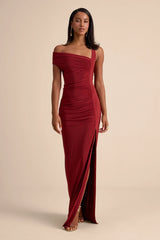 Josie Emerald Green Jersey Knit Ruched Maxi Dress