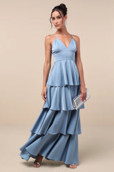 Going with Elegance Rust Brown Satin Tiered Gown