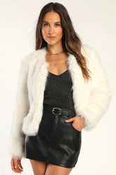 Glam Attitude Ivory Faux Fur Jacket