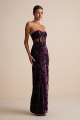Breathtaking View Black Mesh Burnout Velvet Strapless Maxi Dress