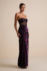 Breathtaking View Black Mesh Burnout Velvet Strapless Maxi Dress