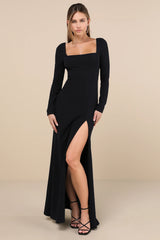 Infinitely Elegant Midnight Blue Long Sleeve Maxi Dress