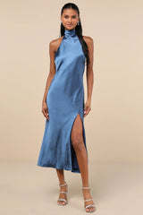 Exceptional Status Rust Halter Backless Slip Midi Dress