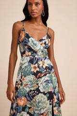 Radiant Occasion Light Green Floral Satin A-Line Maxi Dress