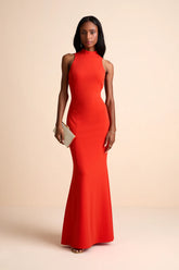 Damaris Dark Purple Mock Neck Backless Maxi Dress
