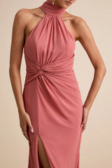 Lavinia Rusty Rose Mock Neck Backless Maxi Dress