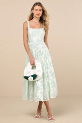 Loira Mint Burnout Jacquard Lace-Up Midi Dress
