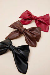 Daciana Multi Vegan Leather Three-Piece Bow Hair Clip Set