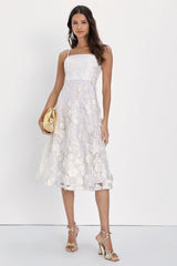 Glamour Garden Black 3D Floral Embroidered Midi Dress