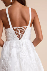 Perkins White Textured Lace-Up Corset Midi Dress