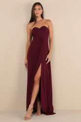Splendid Aura Plum Purple Chiffon Pleated Strapless Maxi Dress