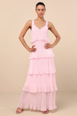 Elegant Nature Black Pleated Sleeveless Tiered Maxi Dress