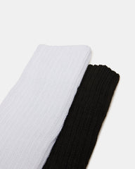 2 PACK RIBBED SLOUCH SOCKS BLACK/WHITE
