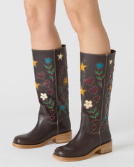 RIGGS FLORAL BROWN LEATHER