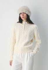 Cable Knit Merino Wool Mastery 1/4 Zip - WHISPER WHITE