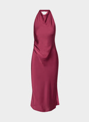 Audience Satin Maxi Halter Dress - JUICY ROSE