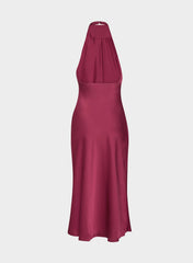 Audience Satin Maxi Halter Dress - JUICY ROSE