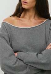 Terry Sweatfleece Perfect Off-Shoulder Top - HEATHER DARK GREY