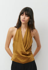 Martini Satin Halter Top - SHERRY OCHRE