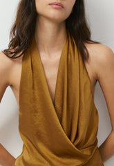Martini Satin Halter Top - SHERRY OCHRE